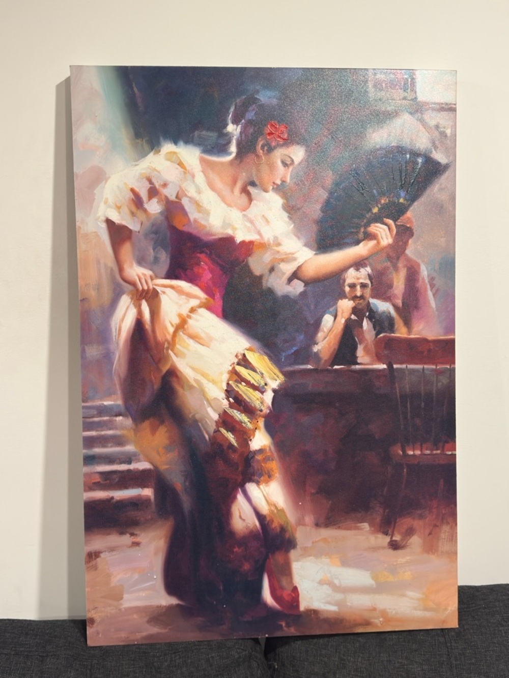 Large Flamenco Dancer Textured Canvas Wall Art 24x35” Spanish Decor